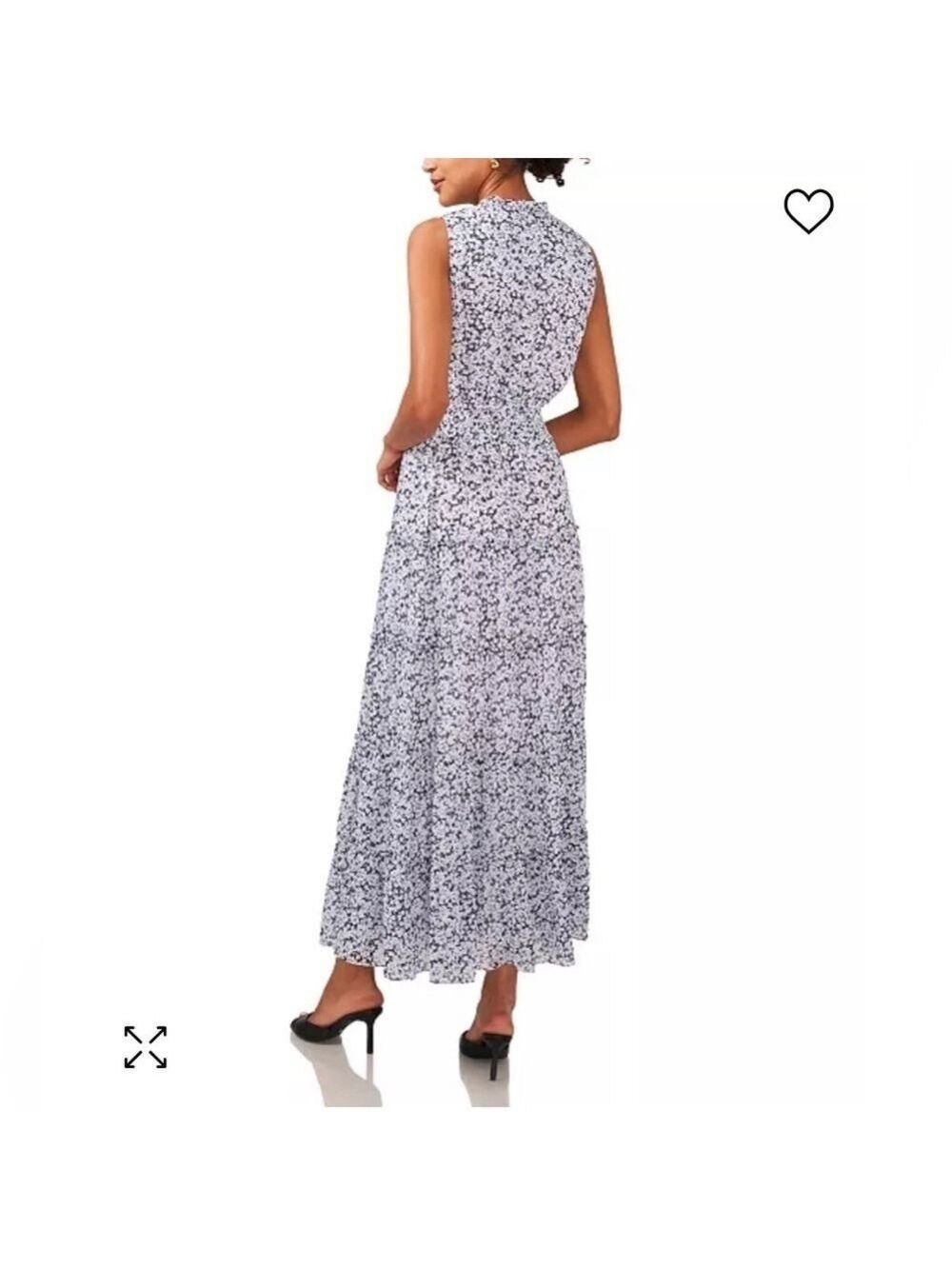 1. State lilacy grey white floral sleeveless tie V-neck tiered maxi dress Summer - Picture 3 of 13